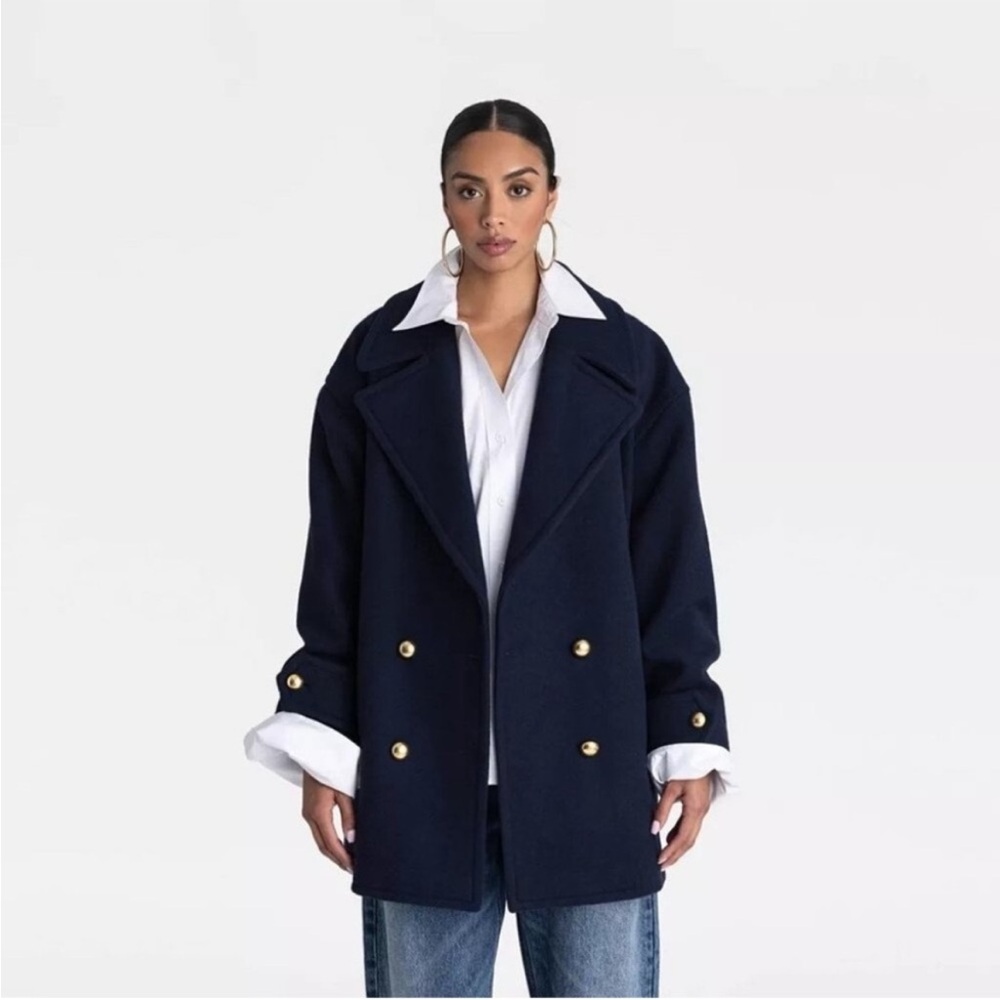Double-Breasted Navy Peacoat with Gold Buttons